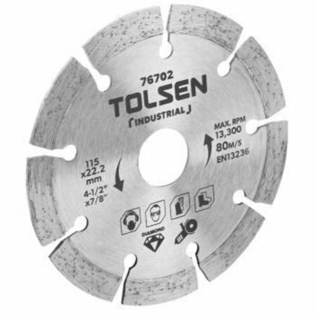 TOLSEN 4-1/2 Dry Diamond Cutting Disc Industrial 4-1/2 x 7/8, Blade Width: 3/8 76702